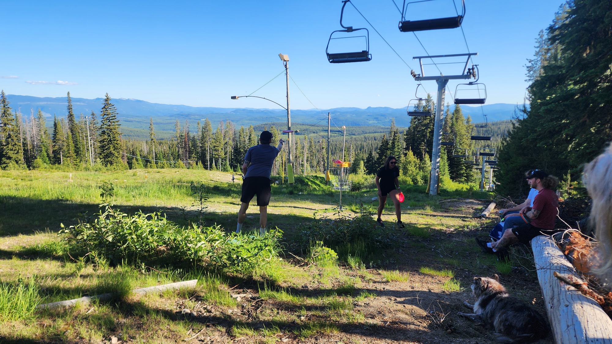 Mountain landscape with a disc golf basket silhouette